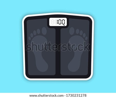 Floor scales. Floor scales for weighing body weight. Control of the weight, diet, gain or weight loss. Bathroom weight scale. Obesity after long-term quarantine Photo stock © 