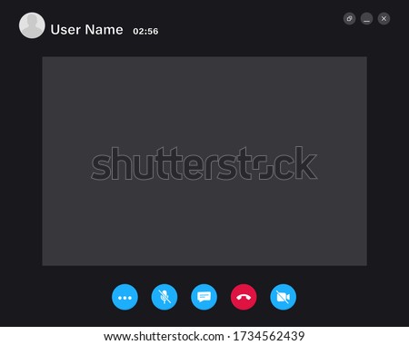 Video Call screen template. Video call Interface for social communication app. Video conference. Mockup Videoconferencing and online meeting workspace vector page