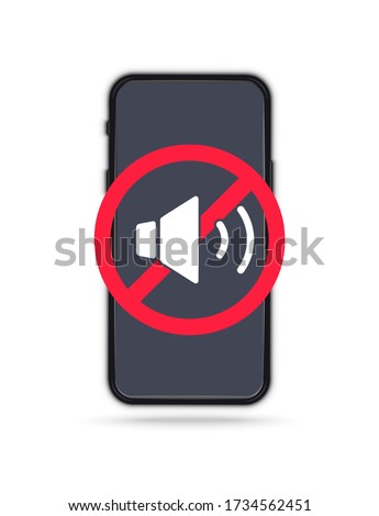 Phone call prohibit sign. Device icon. no mobile phone. No sound sign for mobile phone. Volume off or mute mode sign for smartphone. Please silence your mobile phone, smartphone silence zone