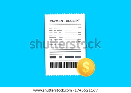 Shop receipt with barcode. Paper check, reciepts and financial-check. Invoice sign. A receipt the sale of goods or provision of a service. The concept of receiving a check about payment