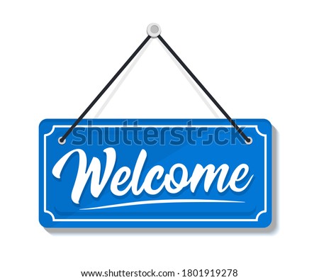 Welcome - Hanging Door Sign isolated on transparent background. Signboard Welcome. Hanging sign for door. Signboard with a rope. Business concept for opens businesses, sites and services