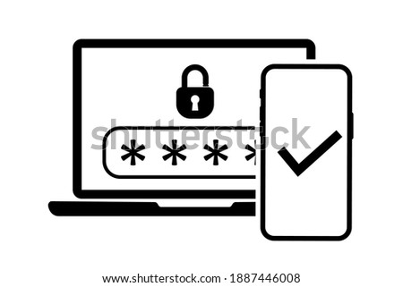 Two steps authentication icon. Verification or sms with push code message confirmation for account login. Multi-factor authentication design verification code message. Phone and laptop password secure