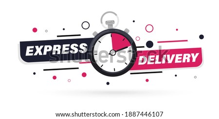 Express delivery with Stopwatch icon for apps and website. Fast delivery. Timer and express delivery inscription. Urgent shipping services.Delivery quick move. Fast distribution service 24 7