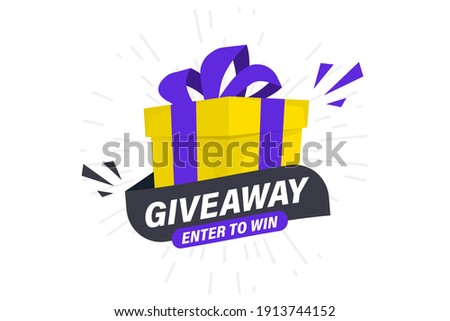 Giveaway, enter to win. Social media post template for promotion design or website banner. Win a prize giveaway. Gift box with modern typography lettering Giveaway. Giveaway gift concept for winners
