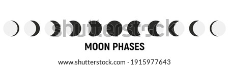 Set of Moon phases icons. Moon phase. The shape of the sun when the solar eclipse occurs. Night space astronomy and nature moon phases. The whole cycle from new moons to full moon
