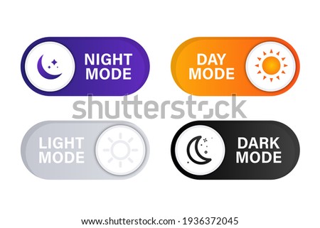 On and Off toggle switch buttons. Light and Dark Buttons. Day night switch. Gadget interface switch to Day and Night mode for Mobile App, Web Design, Animation. Day and Night Mode. Dark mode switch