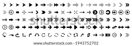 Black vector arrows collection. Arrow. Cursor. Arrow vector icon. Modern simple arrows. Collection different Arrows on flat style for web design or interface. Direction symbols - vector illustration