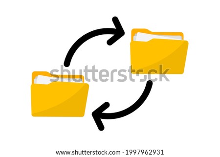 Files transfer. Transfer of documentation. Folders with paper files. File sharing. Move a file from folder to folder. Copy file. Document icon