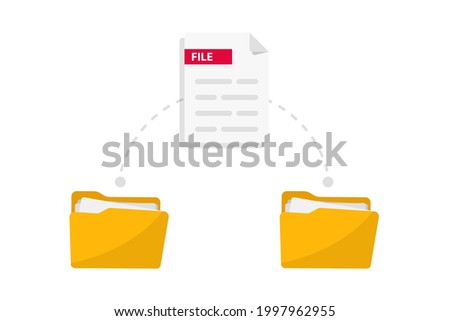 Transfer file. Data exchange. Folders with paper files. File sharing, Copy. Transmission of documents. Remote loading Files and Folders. Data encryption, protected connection. Vector illustration