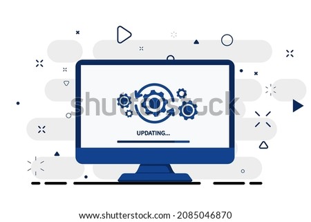 Loading process in computer screen. System software update, data upgrade or synchronize with progress bar. Loading process in monitor screen. Illustration for websites, landing pages, app, banners