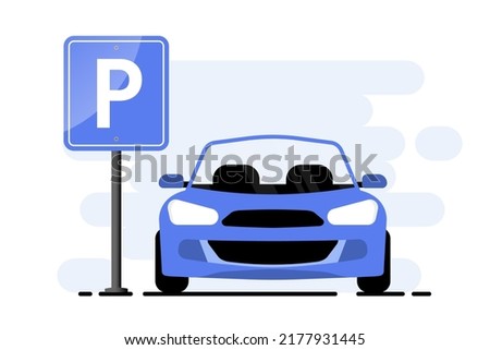 Car parking sign. Parking space icon. Parking lot. Car in the parking. Flat style, vector illustration. Web element