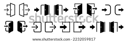 Login and logout icons. Set of sign out, Sign in vector icon. Open and close door symbol. Black exit and enter arrow, vector icon in trendy flat style