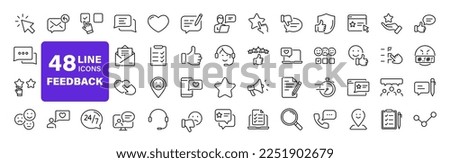 Feedback set of web icons in line style. Feedback and Review icons for web and mobile app. Customer relationship management. Star rating, satisfaction, emotion, testimonials, quick response, chat.