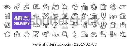 Delivery and logistics set of web icons in line style. Shipping and logistics icons for web and mobile app. Express delivery, courier, package protection, business, tracking, return, customer service