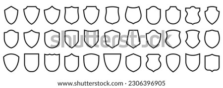 Set of security shield icons. Black security shield. Protect shield. Design elements for concept of safety and protection. Police badge shape. Vector illustration