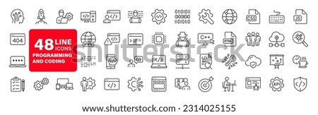Programming coding set of web icons in line style. Software development icons for web and mobile app. Code, api, programmer, developer, information technology, coder and more. Vector illustration Foto d'archivio © 