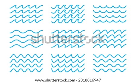 Set of line water waves icon. Sea waves vector illustration flat simple lines. Water logo, line ocean symbol in vector flat style. Ocean, sea waves symbols set. Wave line and wavy zigzag lines. Stock foto © 