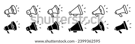Megaphone icons set. Loudspeaker megaphone vector icons. Advertising concept. Megaphone icon, loud speaker icon. Set of announcement icons. Advertising and business promotion symbol