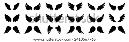 Wings icons. Set of black wings icons. Bird wings, angel wings elements. Wing Collection in different shape. Vector illustration