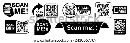 Scan qr code. Scan QR code flat icon with phone. Qr Code template for mobile app, payment and discounts. Barcode. Mobile payment and quick response codes. Scan me with smartphone. Vector illustration