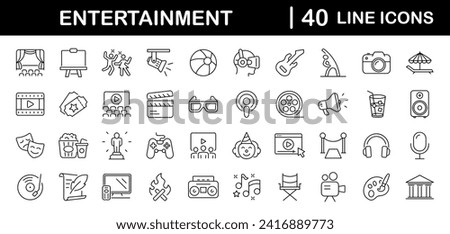 Entertainment set of web icons in line style. Lifestyle and Entertainment icons for web and mobile app. Theater, cinema, video, dance, theater, game. Vector illustration