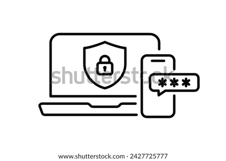 Two step authentication icon. Verification push code message on phone for secure login or sign in. Password authorization. 2FA verification password. Two factor verification with smartphone and laptop