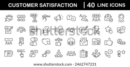 Customer satisfaction set of web icons in line style. Feedback icons for web and mobile app. Containing rating, like, dislike, customer experience, review, client satisfaction, testimonial and more