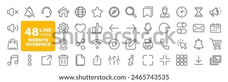 Website Interface set of web icons in line style. Basic UI UX icons for web and mobile app. Containing user interface, web page, mobile app, web interface, development and more