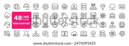 Web hosting set of web icons in line style. Hosting and cloud computing icons for web and mobile app. Containing webspace, data exchange, domain, cloud, website, server, traffic and service and more