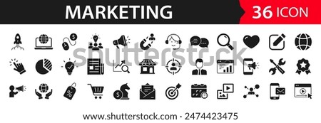 Digital Marketing set of web icons. Marketing icons for web and mobile app. Sales, e-commerce, SEO, business, feedback, analytics, ads, communication, content. Solid vector icons collection