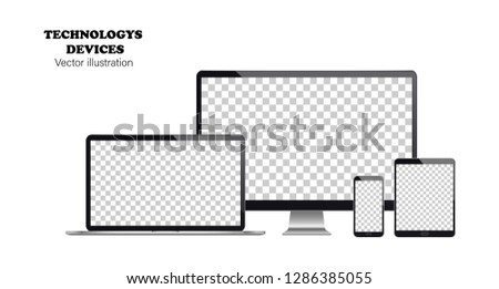 Technological devices - computer, laptop, tablet, smartphone. Vector illustration.
