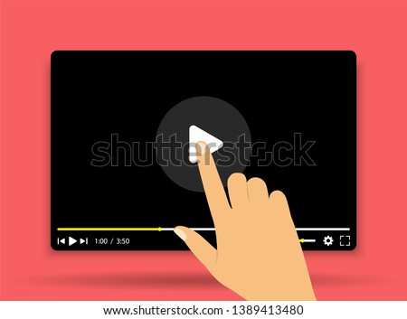 Video tutorials. Video player. Hand clicks on the start button.