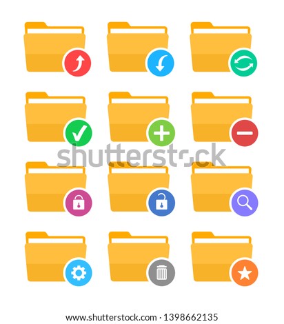 Folder flat icons set. Different folder icons.