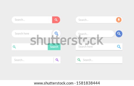 Set of search boxes ui template. Search bar vector element. Vector illustration.