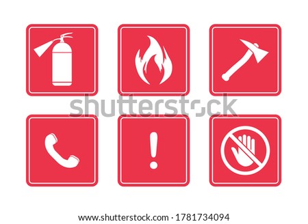 Fire safety signs set. Fire emergency icons. Protection signs. Vector flat style.