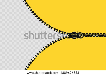 Zipper banner template. Open zipper. Empty poster for your design. Vector illustration.