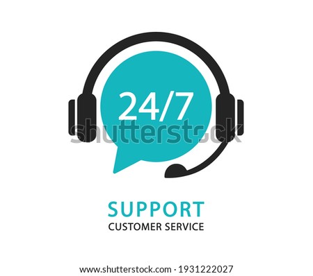 Support service with headphones. Hotline customer service. Call center. Vector Illustration.