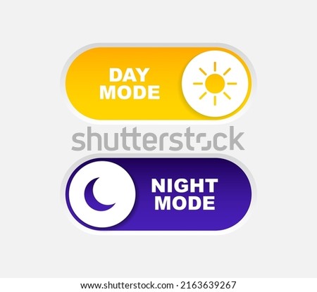 Day and night mode switch. On and Off toggle switch. Light and dark mode buttons for web design, mobile app, mobile UI. Vector illustration.