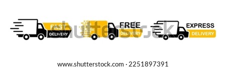 Delivery service icons. Fast delivery icon with truck. Express shipping. Free delivery. Vector illustration.