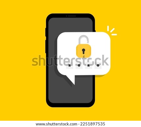 Phone protected password. Authentication on smartphone. Verification code by phone. Notification with a security code for secure login or sign in. Vector