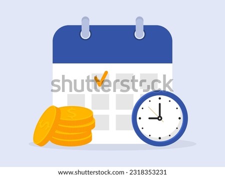 Calendar with payment date. Payment calendar icon. Planning schedule pay. Reminder payment icon. Tax pay date. Vector illustration.