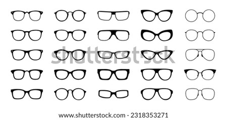 Glasses set. Sunglasses silhouettes. Glasses frames icon collection. Fashion eyeglasses icons. Different shapes frame. Vector illustration.
