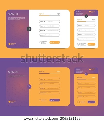Login form design. Web log in user interface for your mobile app, UI, UX, Registration form, Mobile login screen and sign up page for the site and mobile application, Sign In page, Website log in Page