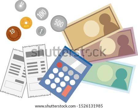 Japanese yen and receipt.
Icon set.calculator