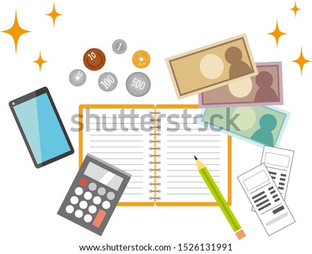 Japanese yen and receipt.
Icon set.calculator