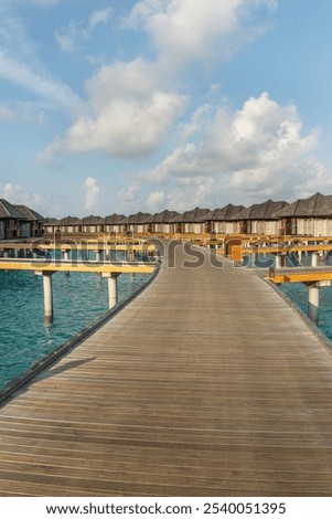 Similar – Image, Stock Photo Wooden pier on stilts on lake near mountains