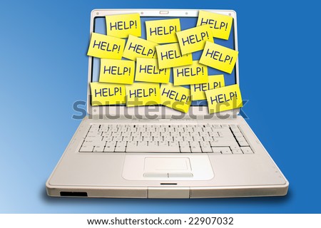laptop computer with help pasted on it