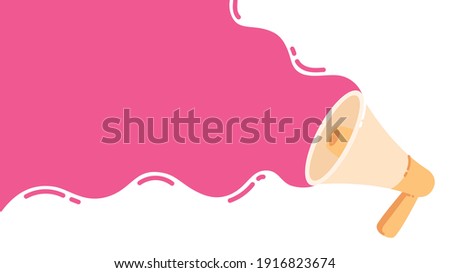 Megaphone on white background and free form empty pink background. Concept of announcement, advertisement, promotion, speaking, marketing and commercial ads. Flat style vector illustration.