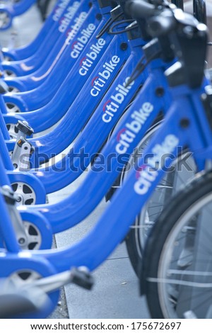 New York City, USA - December 28, 2013: Citi Bike is New York City\'s bike sharing system. Intended to provide people with an additional transportation option for getting around the city.