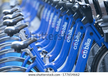 New York City, USA - December 28, 2013: Citi Bike is New York City\'s bike sharing system. Intended to provide people with an additional transportation option for getting around the city.